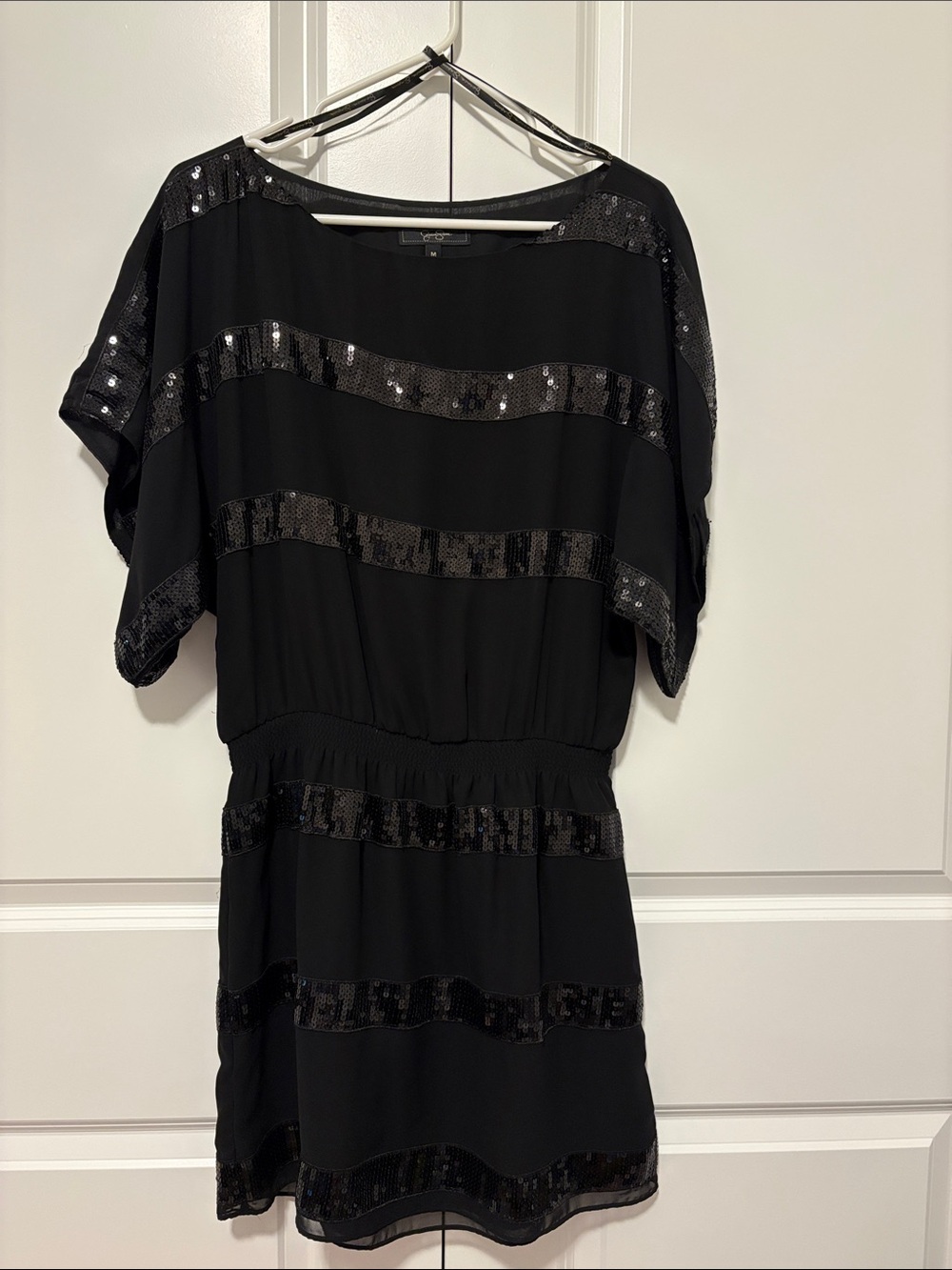 Jessica Simpson Black Sequin Stripe Mini Dress